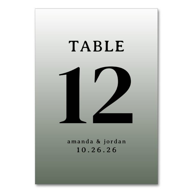 Tarjeta De Mesa Sophisticated Gray Gradient Wedding Table Card (Anverso)