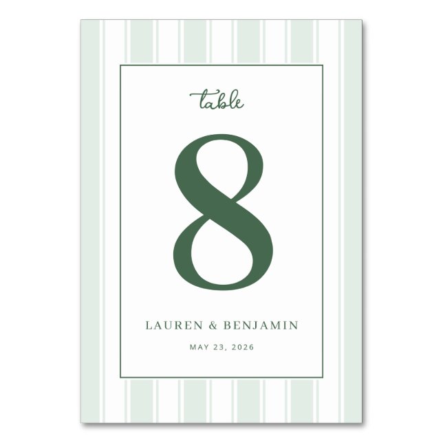 Tarjeta De Mesa Sophisticated Green Number Eight (Anverso)