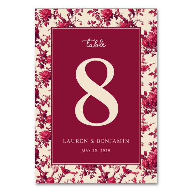 Tarjeta De Mesa Sophisticated Maroon Floral Table Number (Anverso)