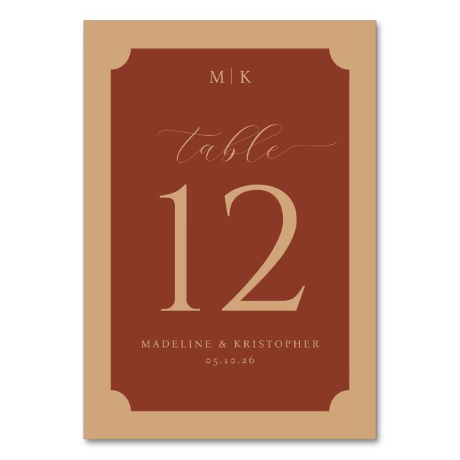 Tarjeta De Mesa Sophisticated Rust Table Number (Anverso)