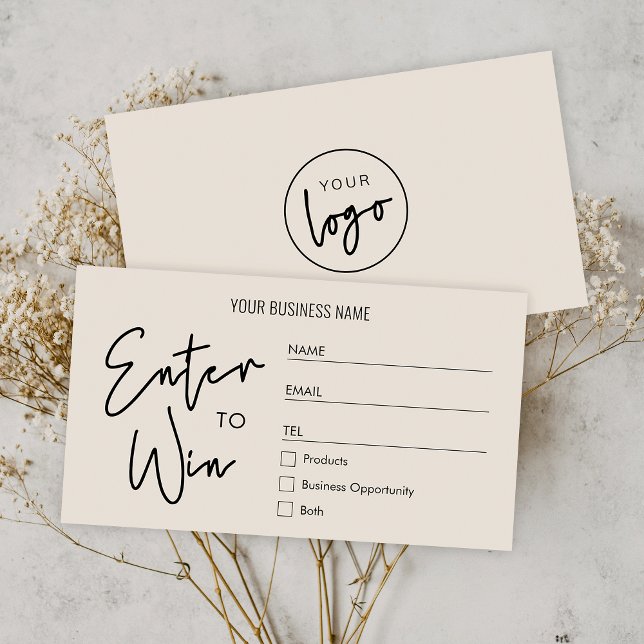 Tarjeta De Mesa Sorteo del logotipo de la empresa Boho Beige Entra (Boho raffle tickets in beige with space for your business logo on the back)
