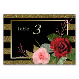 Tarjeta De Mesa Sparkle Stripe Pink Red Roses Boda