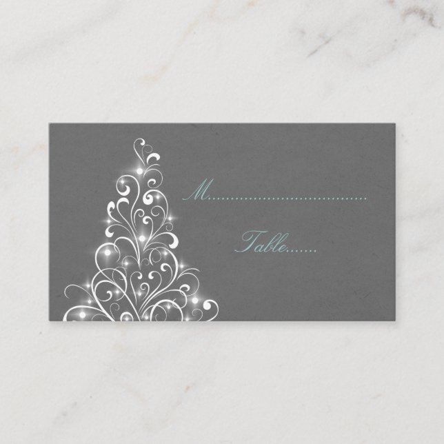 Tarjeta De Mesa Sparkly Holiday Tree Place Card, Gris (Anverso)