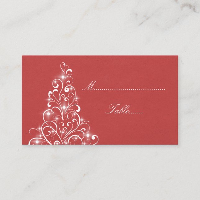 Tarjeta De Mesa Sparkly Holiday Tree Place Card, Red (Anverso)