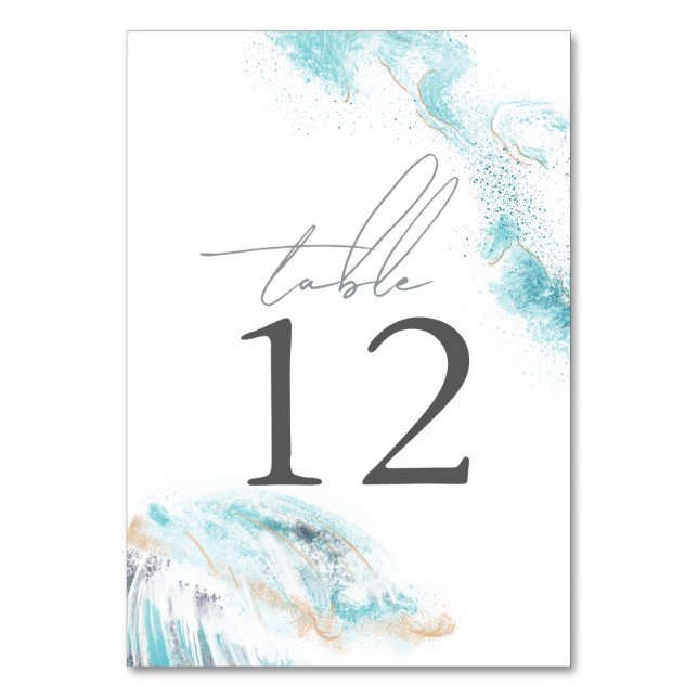 Tarjeta De Mesa Splashing Blue Waves Coastal Wedding (Anverso)