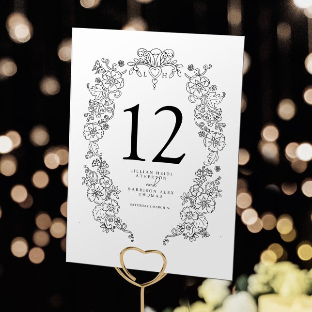 Tarjeta De Mesa Spring Fleur de lis boda arte blanco negro (Subido por el creador)