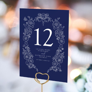 Tarjeta De Mesa Spring Fleur de lis boda azul marino