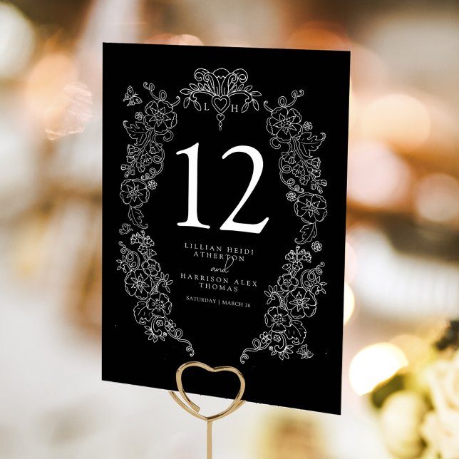 Tarjeta De Mesa Spring Fleur de lis boda blanco y negro (Subido por el creador)