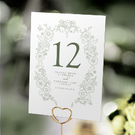 Tarjeta De Mesa Spring Fleur de lis boda sage white art verde