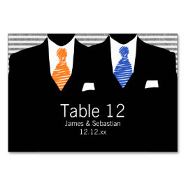 Tarjeta De Mesa Sr. Suit y Sr. Tie (naranja/azul) Boda gay