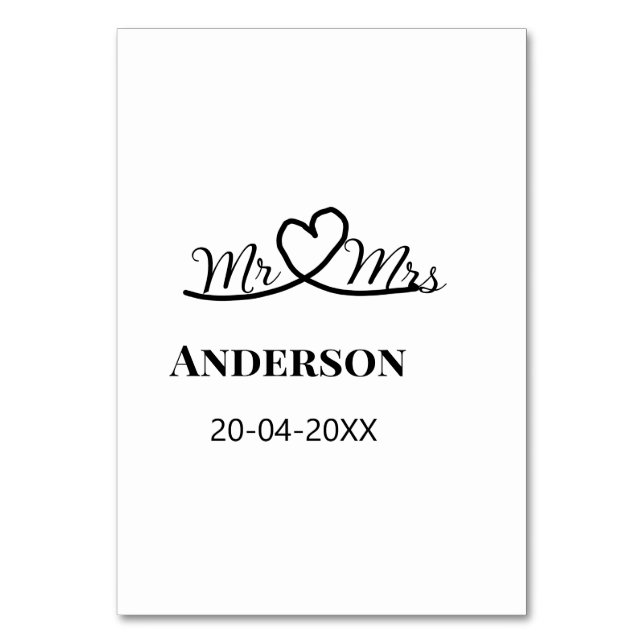 Tarjeta De Mesa Sr. y Sra. añada apellido fecha año de boda favor  (Anverso)