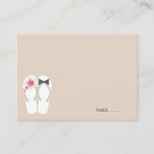 Tarjeta De Mesa Sr. Y Sra. Pink Hibiscus Flip Flops Beach Wedding