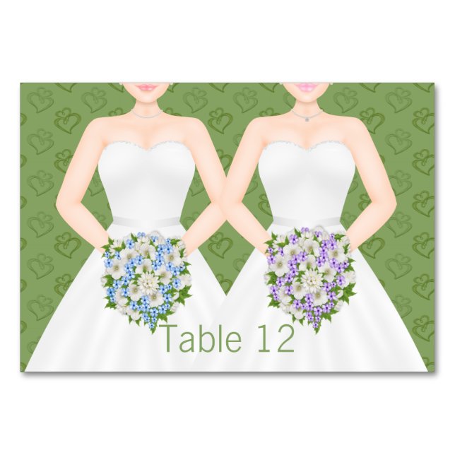 Tarjeta De Mesa Sra. y Sra. Two Brides Boda Lesbiana (Anverso)