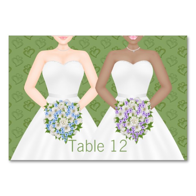 Tarjeta De Mesa Sra. y Sra. Two Brides Boda Lesbiana (Anverso)
