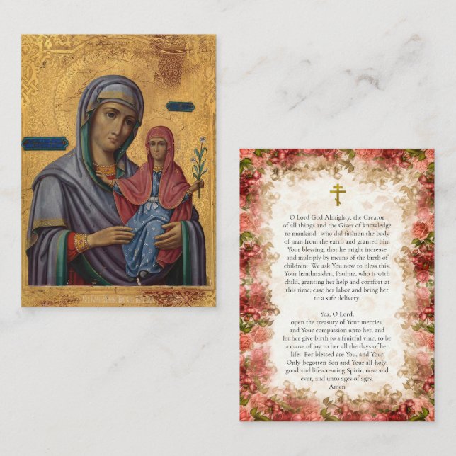 Tarjeta De Mesa St. Anna and the Theotokos Pregnancy Prayer Card (Anverso / Reverso)