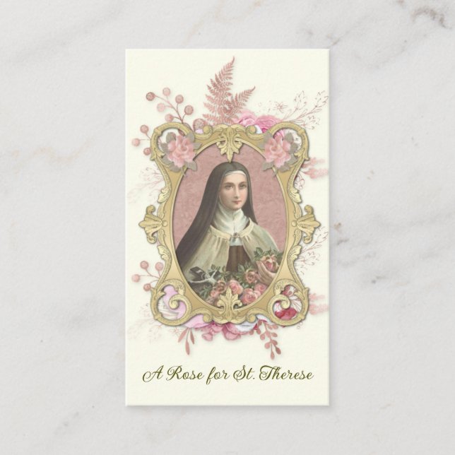 Tarjeta De Mesa St. Therese Carmelite Nun Rosas Poema religioso (Anverso)