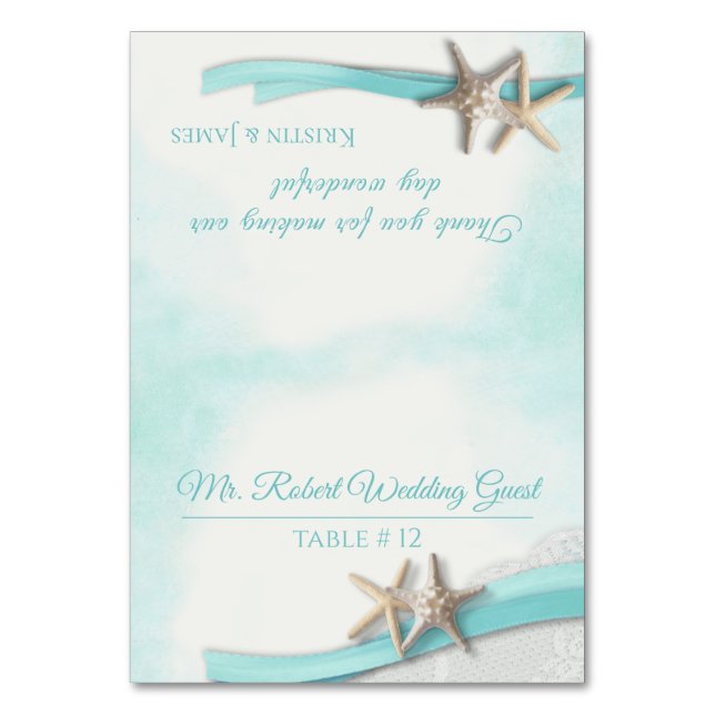 Tarjeta de mesa Starfish and Ribbon Place (Anverso)