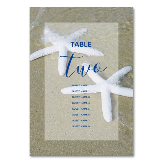 Tarjeta De Mesa Starfish Beach Wedding Nombres de invitados (Anverso)