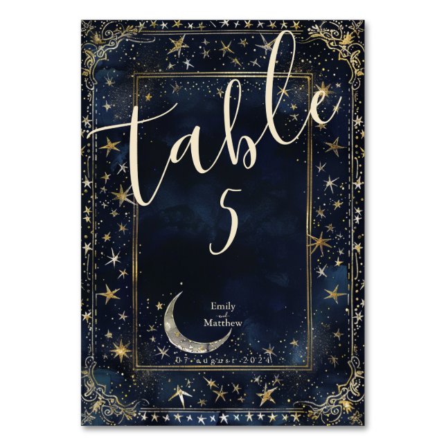 Tarjeta De Mesa Starry Night Romance Boda (Anverso)