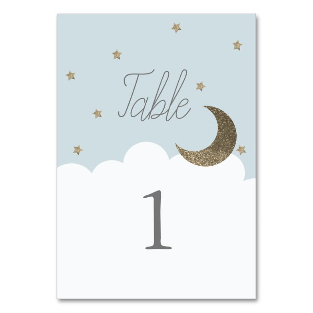 Tarjeta De Mesa Stars & Moon Baby Blue Boy (Anverso)