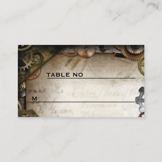 Tarjeta De Mesa Steampunk Gears Victorian Guest Placecards (Anverso)