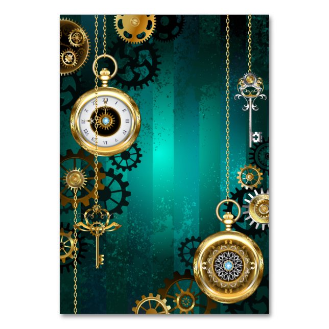Tarjeta De Mesa Steampunk Jewelry Watch sobre un fondo verde (Anverso)