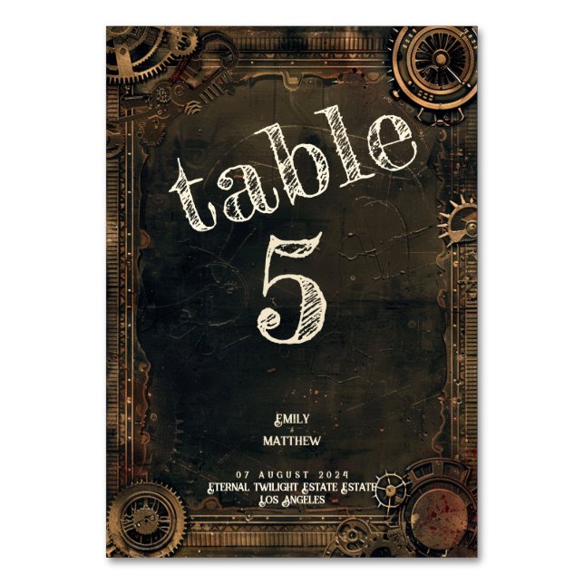 Tarjeta De Mesa Steampunk Noir Affair Boda (Anverso)