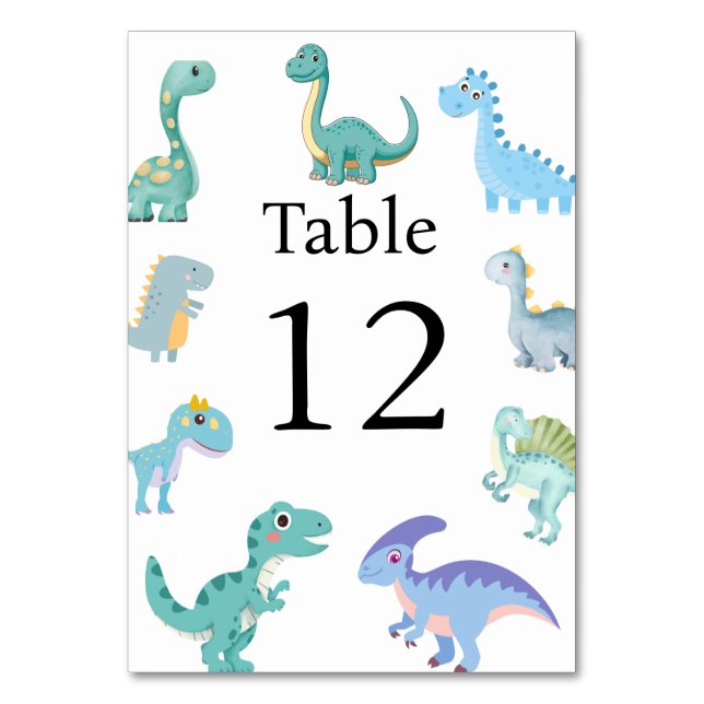 Tarjeta De Mesa Stylish Dinosaur Baby Shower White (Anverso)