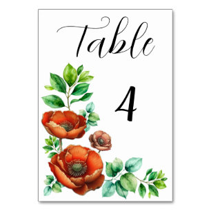 Tarjeta De Mesa Sublimes Amapolas Rojas en Acuarela al Estilo Vint