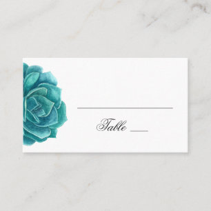 Tarjeta De Mesa Suculenta acuarela. Boda azul y turquesa. Cactus