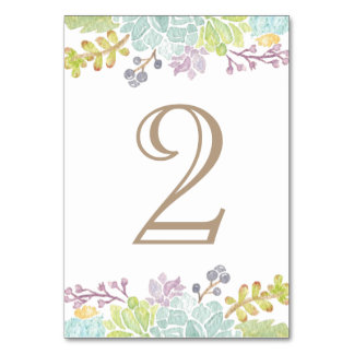 Tarjeta De Mesa Suculenta acuarela de Bouquet | Número de tabla
