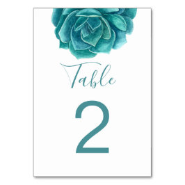 Tarjeta De Mesa Suculenta de acuarela menta. Boda de cactus azul v