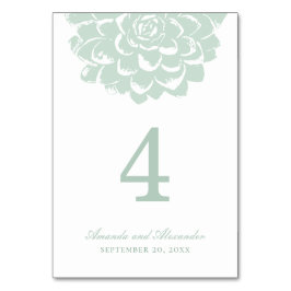 Tarjeta De Mesa Suculenta menta. Boda de cactus moderno. Floral