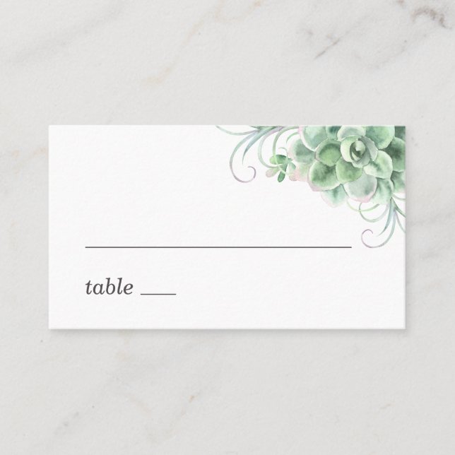 Tarjeta De Mesa Suculentas acuarela. Boda de cactus verde (Anverso)