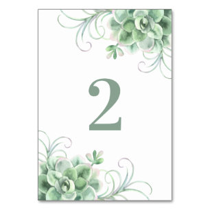 Tarjeta De Mesa Suculentas bodas. Cactus verde. Cactus acuarela