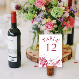 Tarjeta De Mesa Sucursal con viva magenta y boda de flores blancas