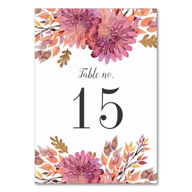 Tarjeta De Mesa Sueño de otoño | Número de Boda (Anverso)
