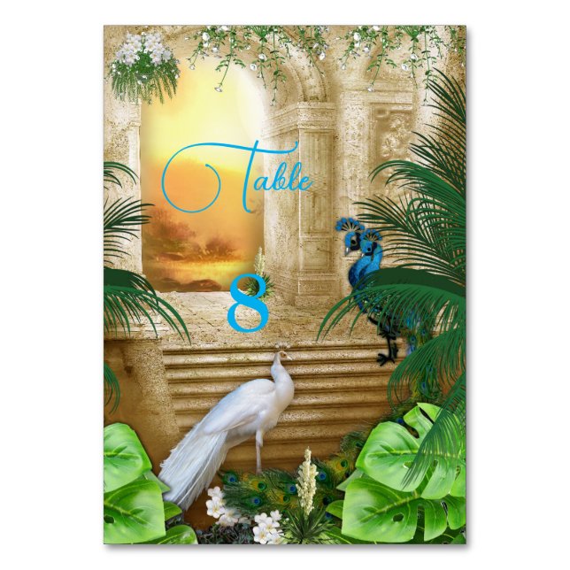 Tarjeta De Mesa Sueños Bodas del templo real del pavo real de oro (Anverso)