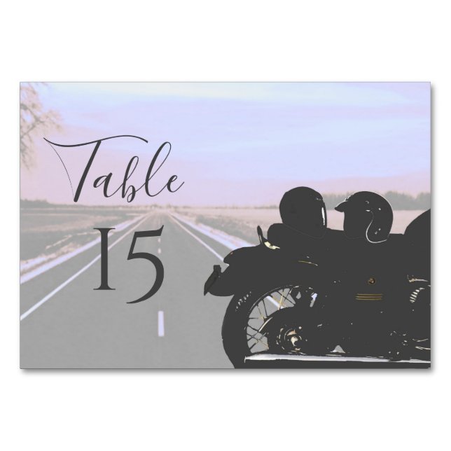 Tarjeta De Mesa Sueños del Boda de motocicleta de Open Road (Anverso)
