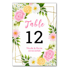 Tarjeta De Mesa Summer Pink and Yellow Flowers and Foliage