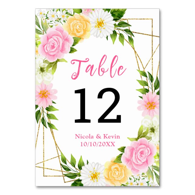 Tarjeta De Mesa Summer Pink and Yellow Flowers and Foliage (Anverso)