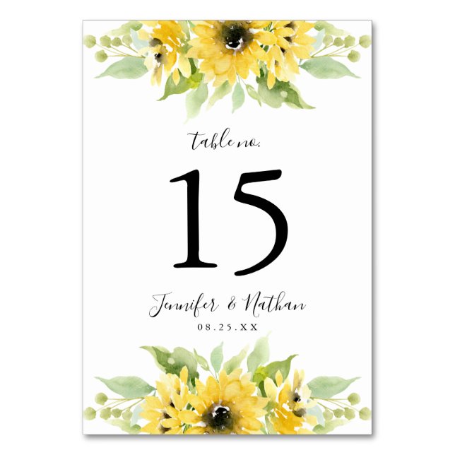 Tarjeta De Mesa Sunflower acuático | Boda personalizado (Anverso)
