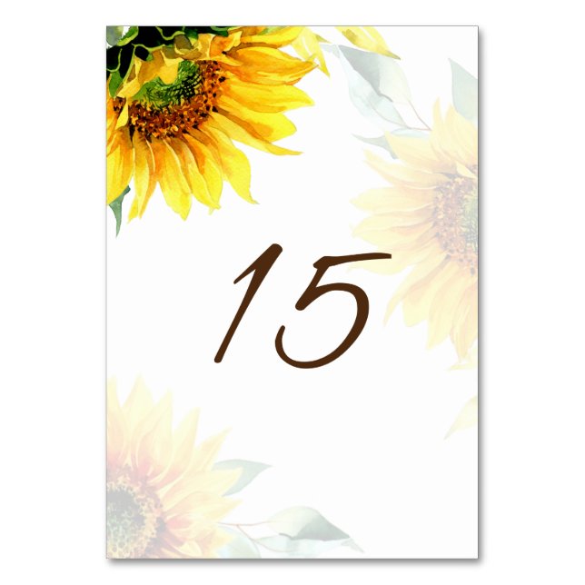 Tarjeta De Mesa Sunflower Amarillo Sencillo Rústico Floral Acuarel (Anverso)