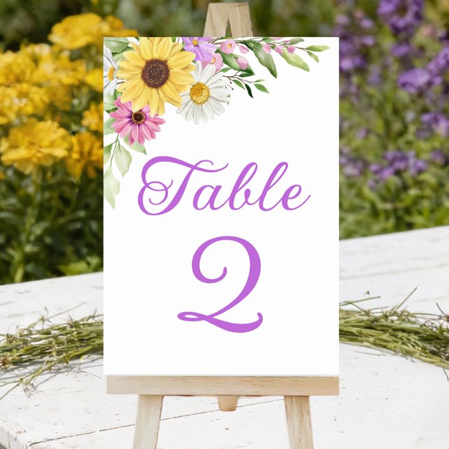 Tarjeta De Mesa Sunflower Daisy Boho Floral Wedding Table Number (Subido por el creador)