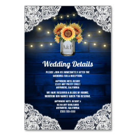 Tarjeta De Mesa Sunflower Mason Jar Boda de madera azul Insertar t