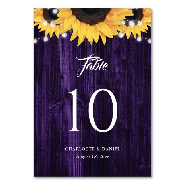 Tarjeta De Mesa Sunflower Purple Wood String Lights (Anverso)
