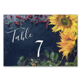 Tarjeta De Mesa Sunflower Rústico y la boda campestre de pizarra