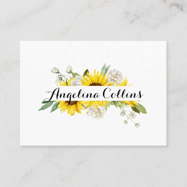 Tarjeta De Mesa Sunflower watercolor white rose wedding  (Anverso)