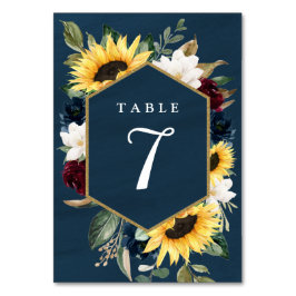 Tarjeta De Mesa Sunflower y la Marina Azul Magnolia Borgoña Boda