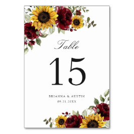 Tarjeta De Mesa Sunflowers Burgundy Floral Rojo Rústico Número de